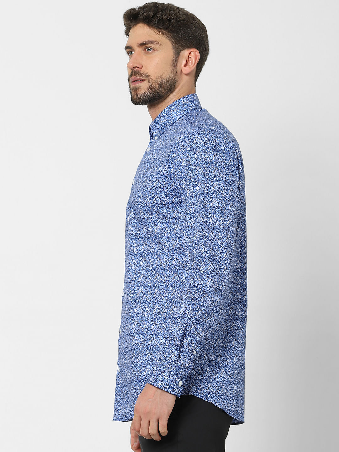 Blue Printed Organic Cotton Full Sleeves Shirt