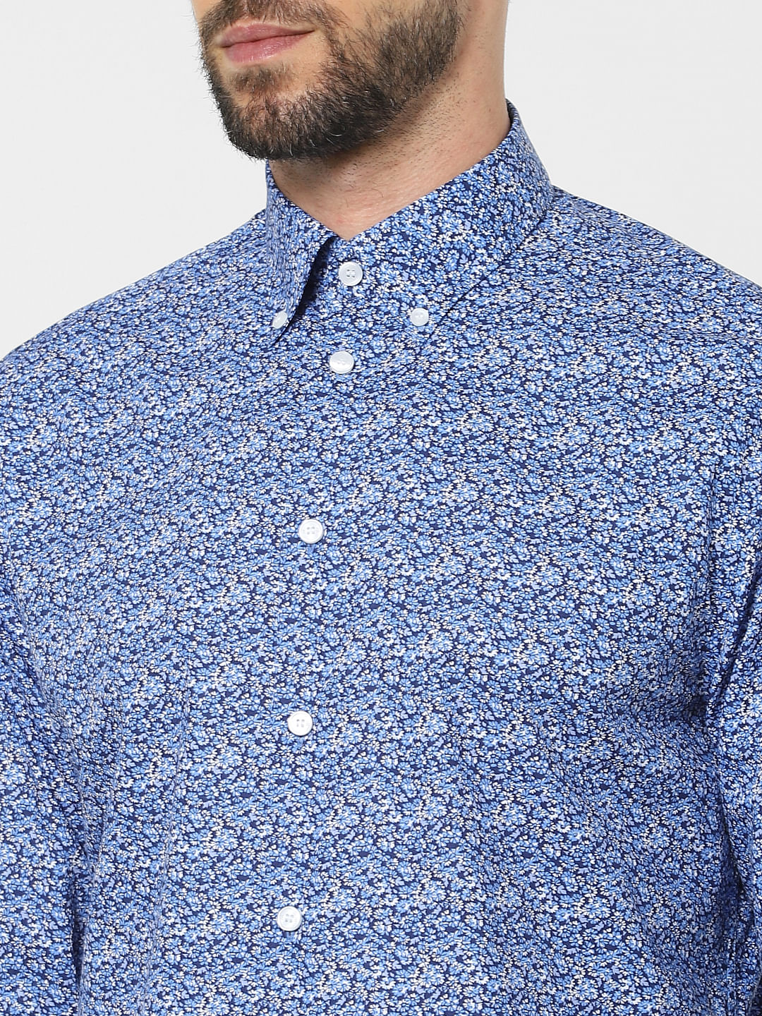 Blue Printed Organic Cotton Full Sleeves Shirt