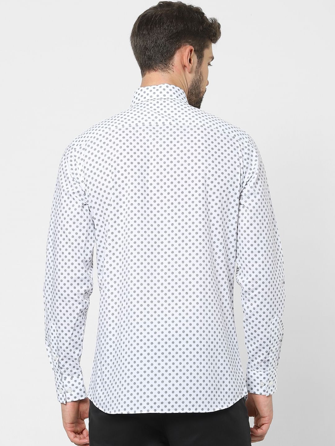 White Printed Organic Cotton Full Sleeves Shirt