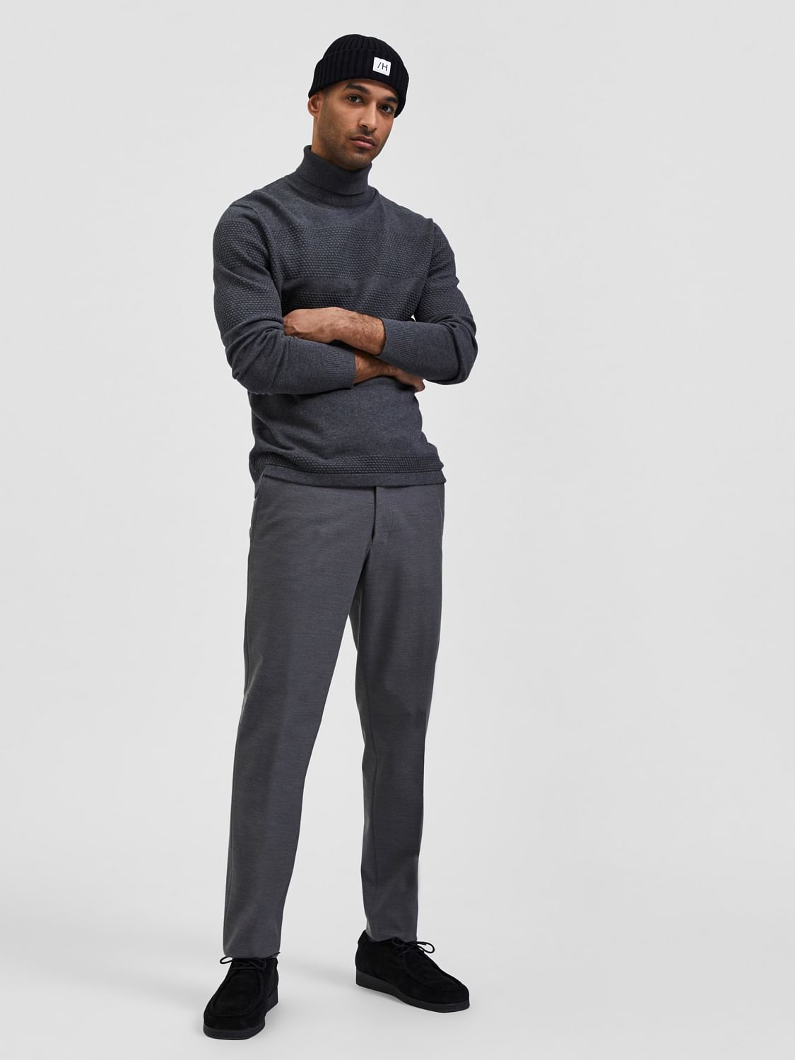 Grey Mid Rise Tailored Trousers