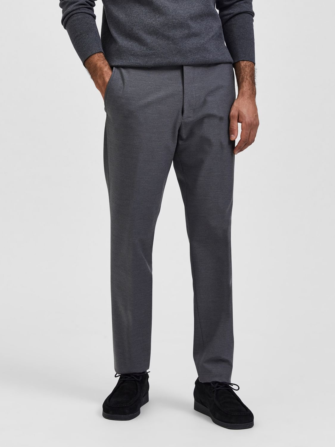 Grey Mid Rise Tailored Trousers