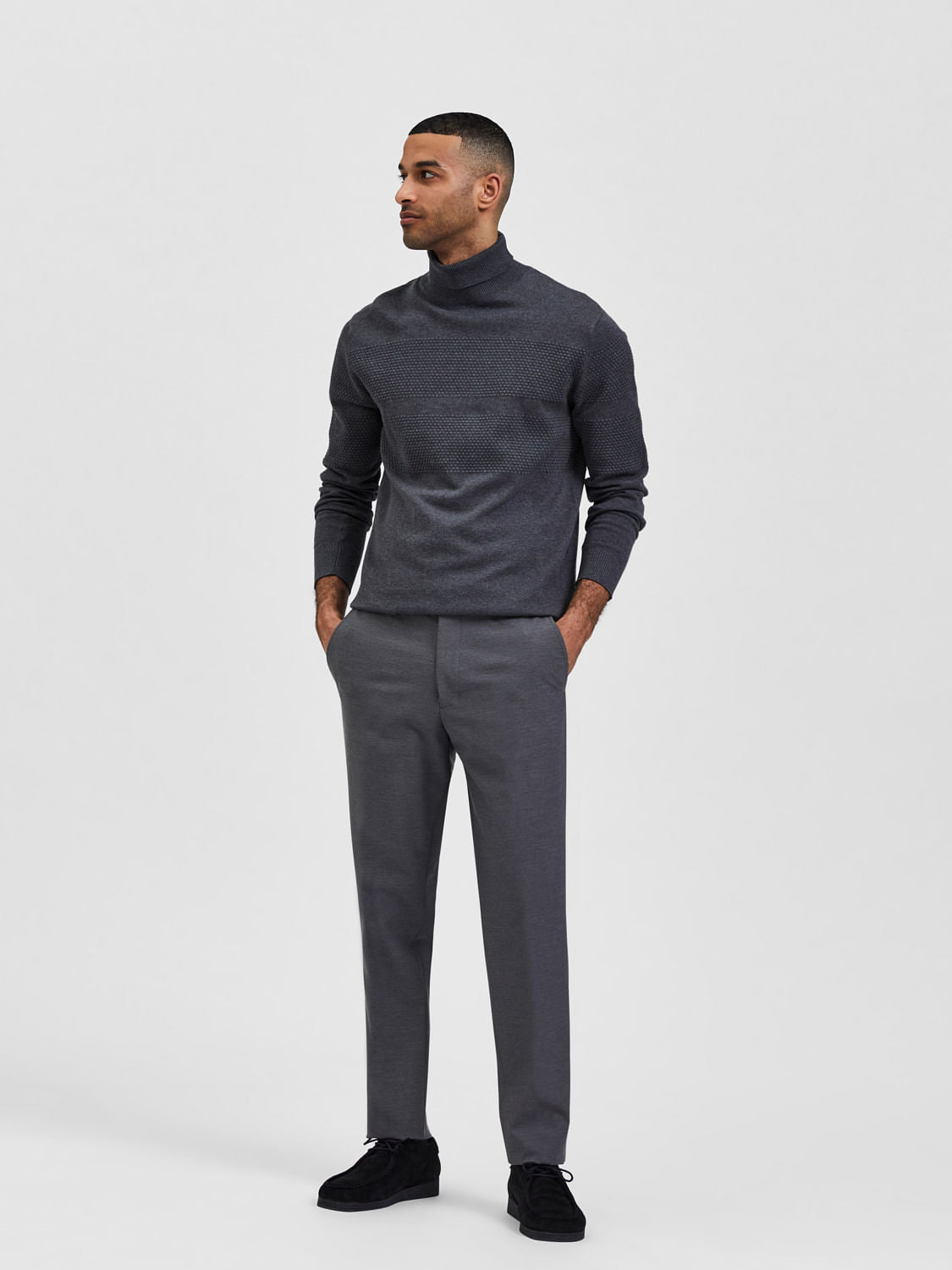Grey Mid Rise Tailored Trousers