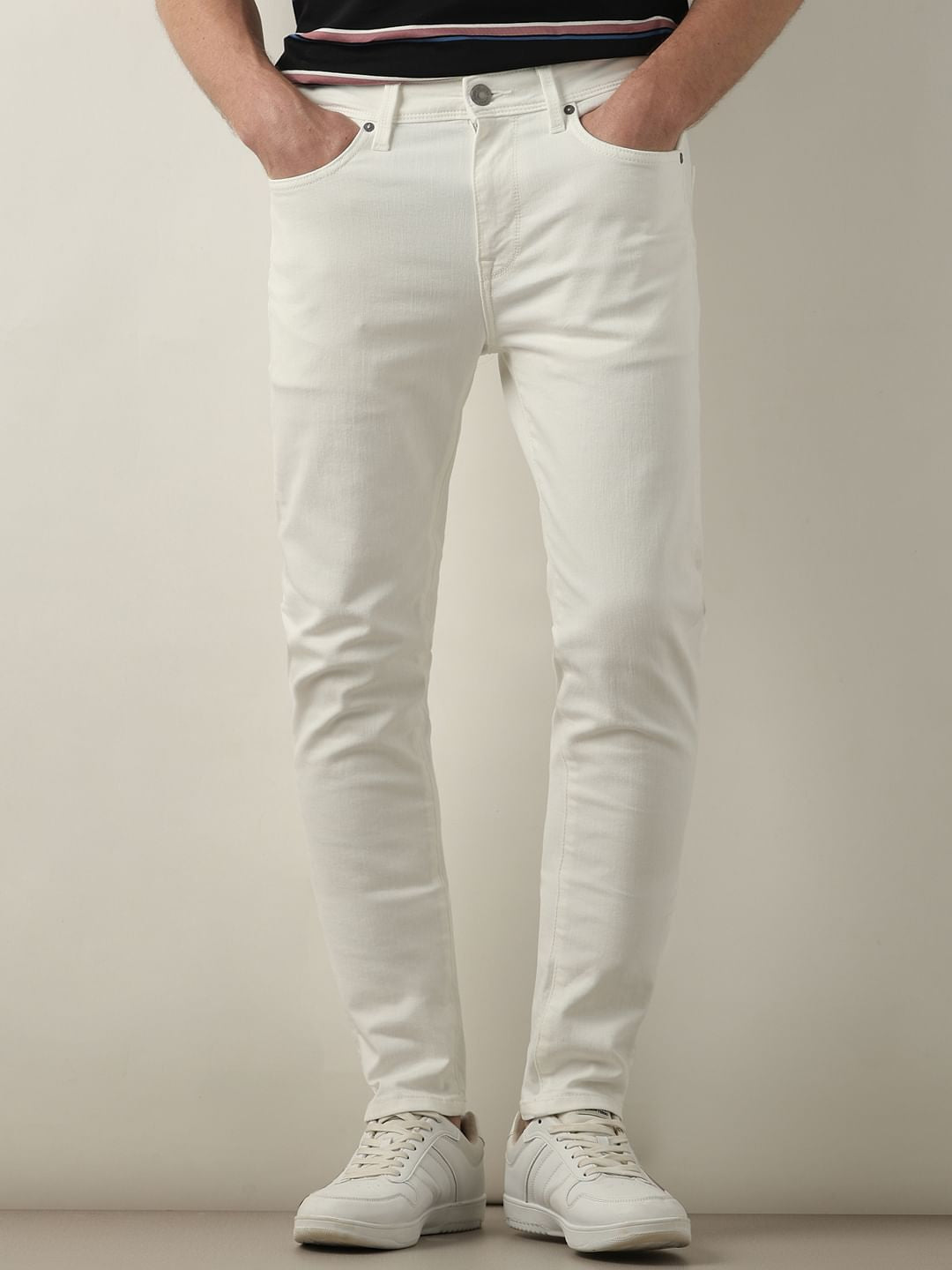 White Mid Rise Leon Slim Fit Jeans