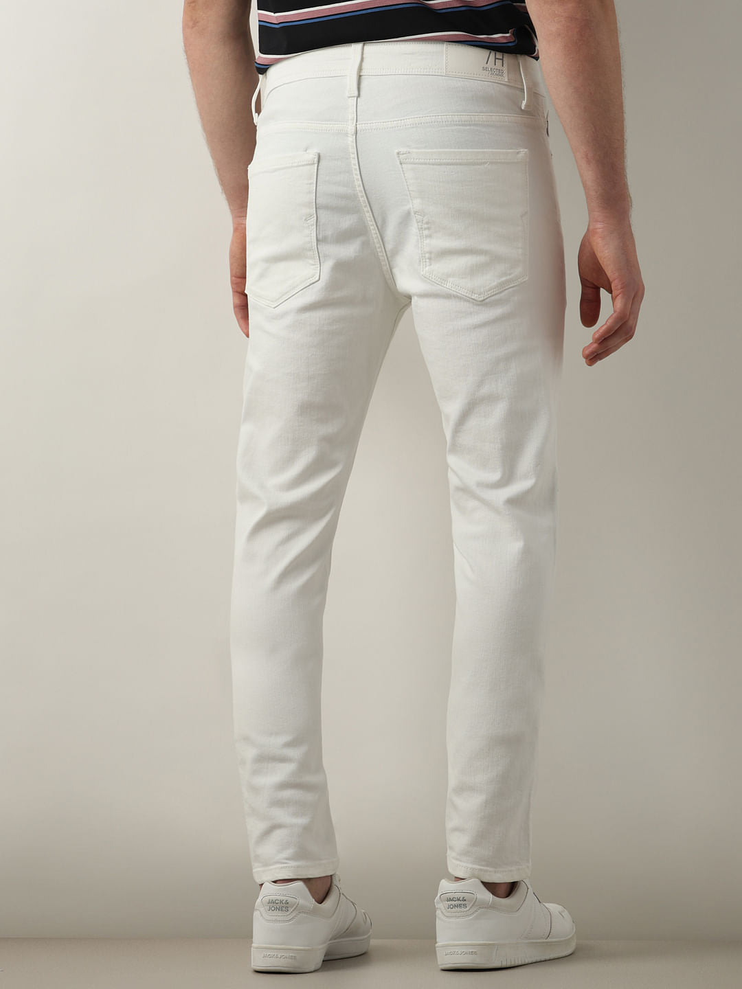 White Mid Rise Leon Slim Fit Jeans