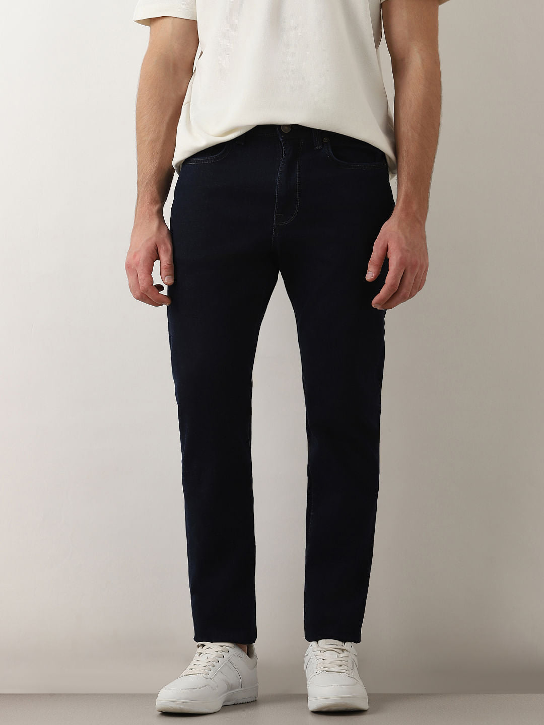 Dark Blue Mid Rise Scott Straight Fit Jeans
