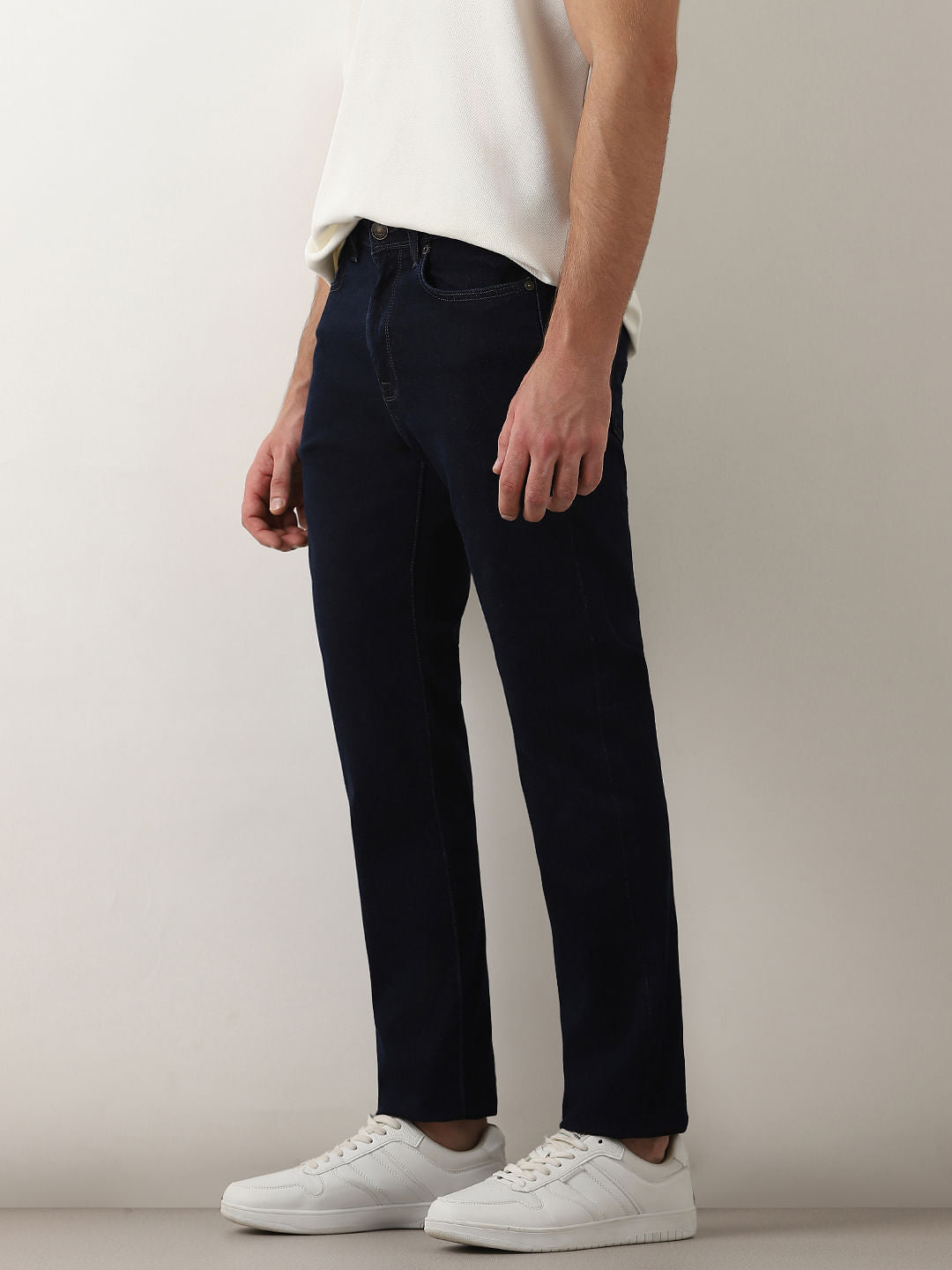 Dark Blue Mid Rise Scott Straight Fit Jeans