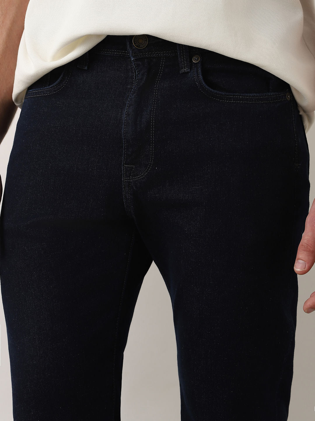 Dark Blue Mid Rise Scott Straight Fit Jeans