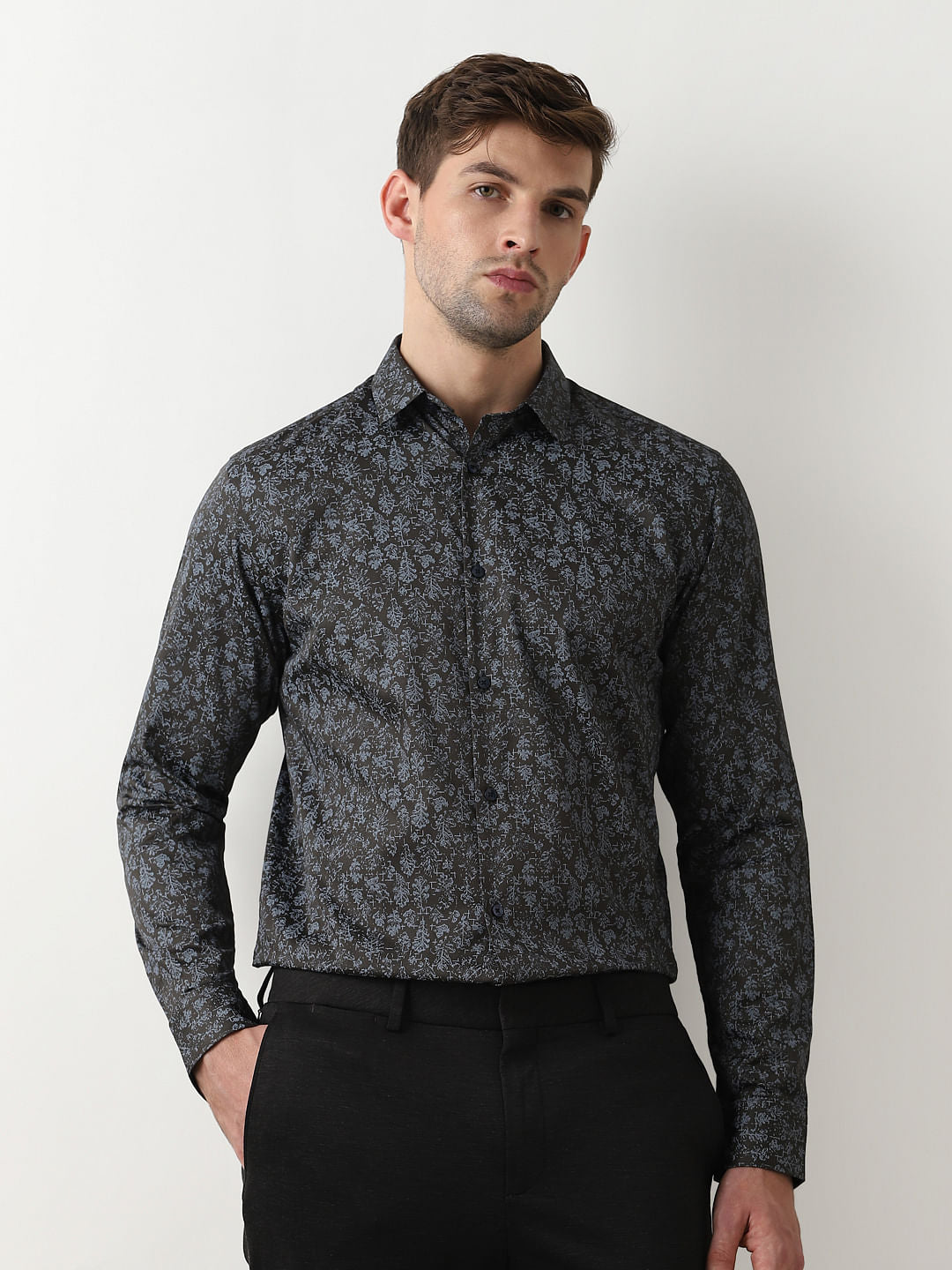 Blue Abstract Print Cotton Shirt