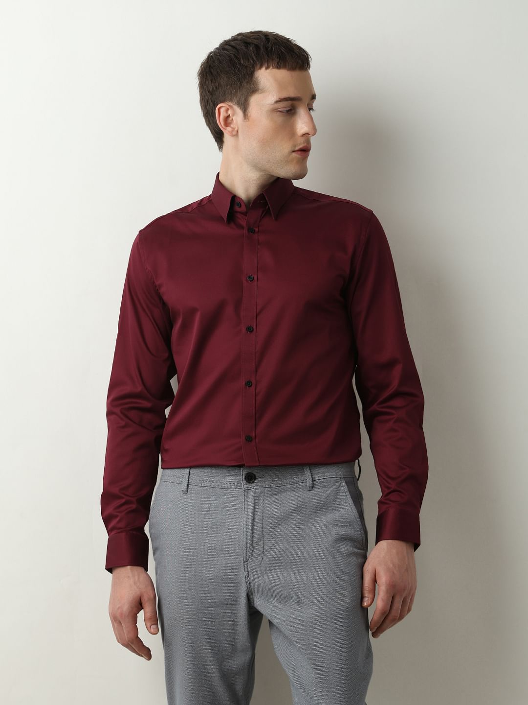 Buy Maroon Full Sleeves Shirt for Men Online