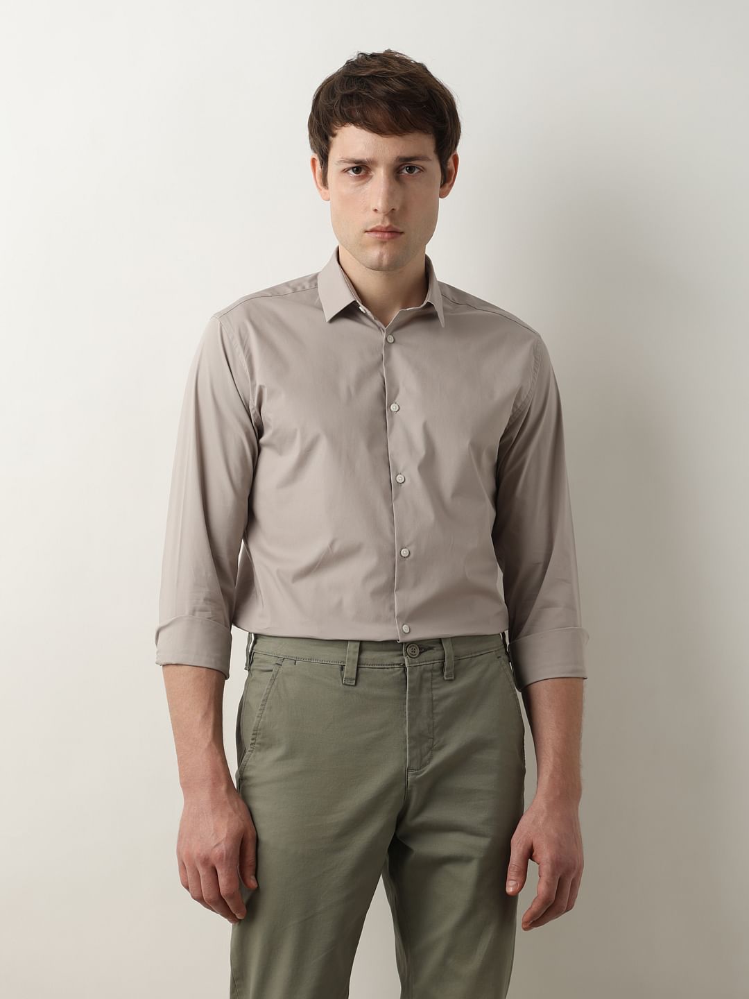 Grey Slim Fit Full Sleeves Shirt
