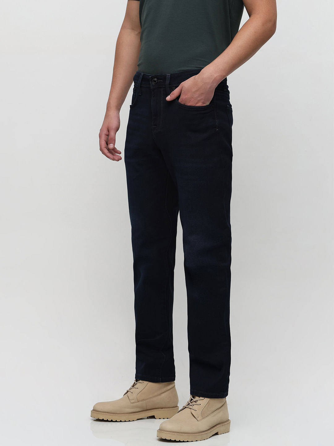 Dark Blue Mid Rise Straight Fit Jeans