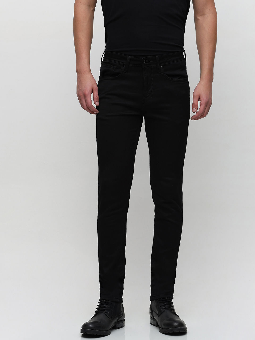 Black Mid Rise Leon Slim Fit Jeans
