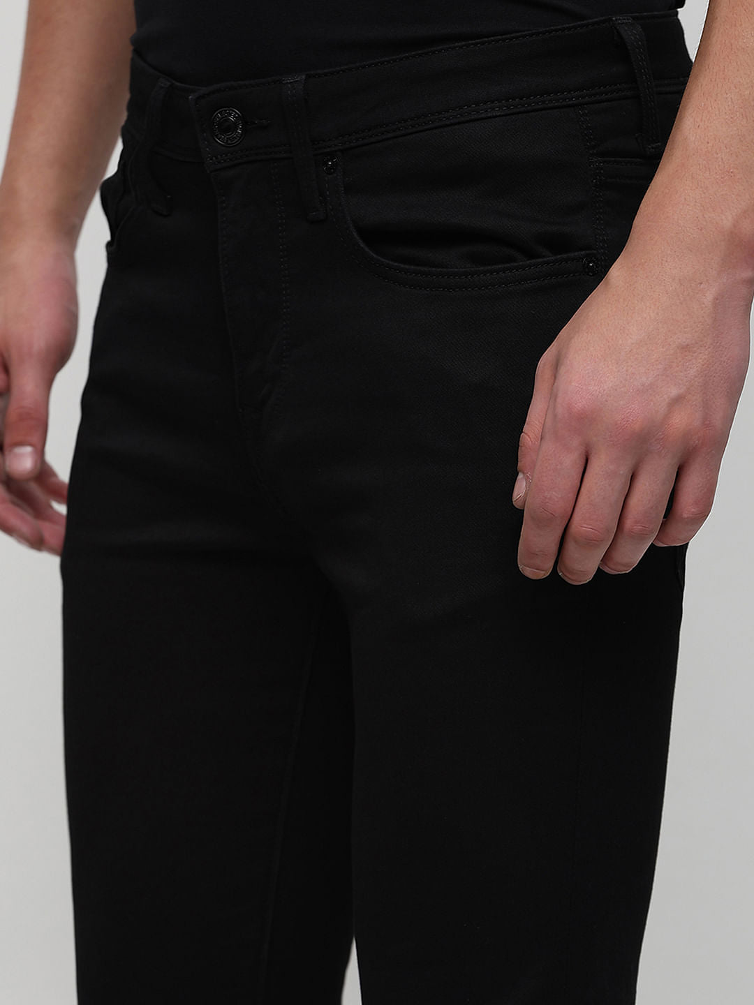 Black Mid Rise Leon Slim Fit Jeans