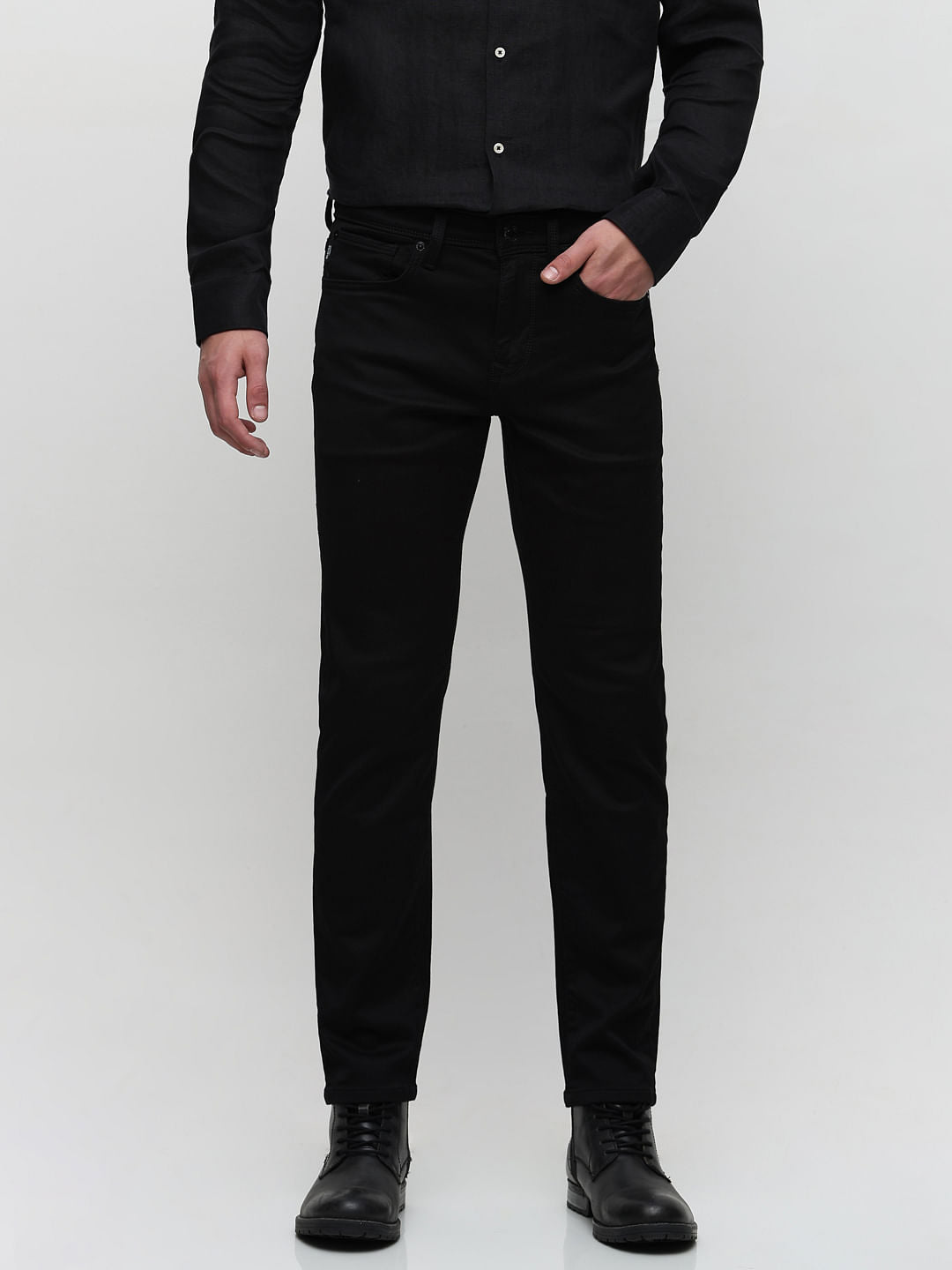 Black Mid Rise Scott Straight Fit Jeans