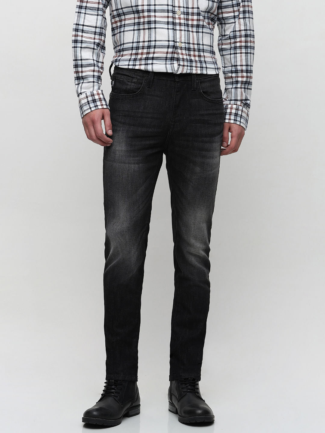 Grey Mid Rise Washed Slim Fit Jeans