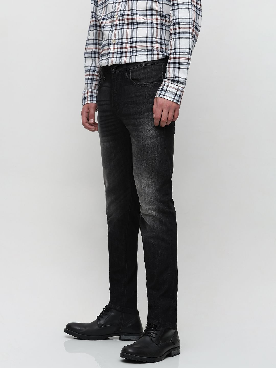 Grey Mid Rise Washed Slim Fit Jeans