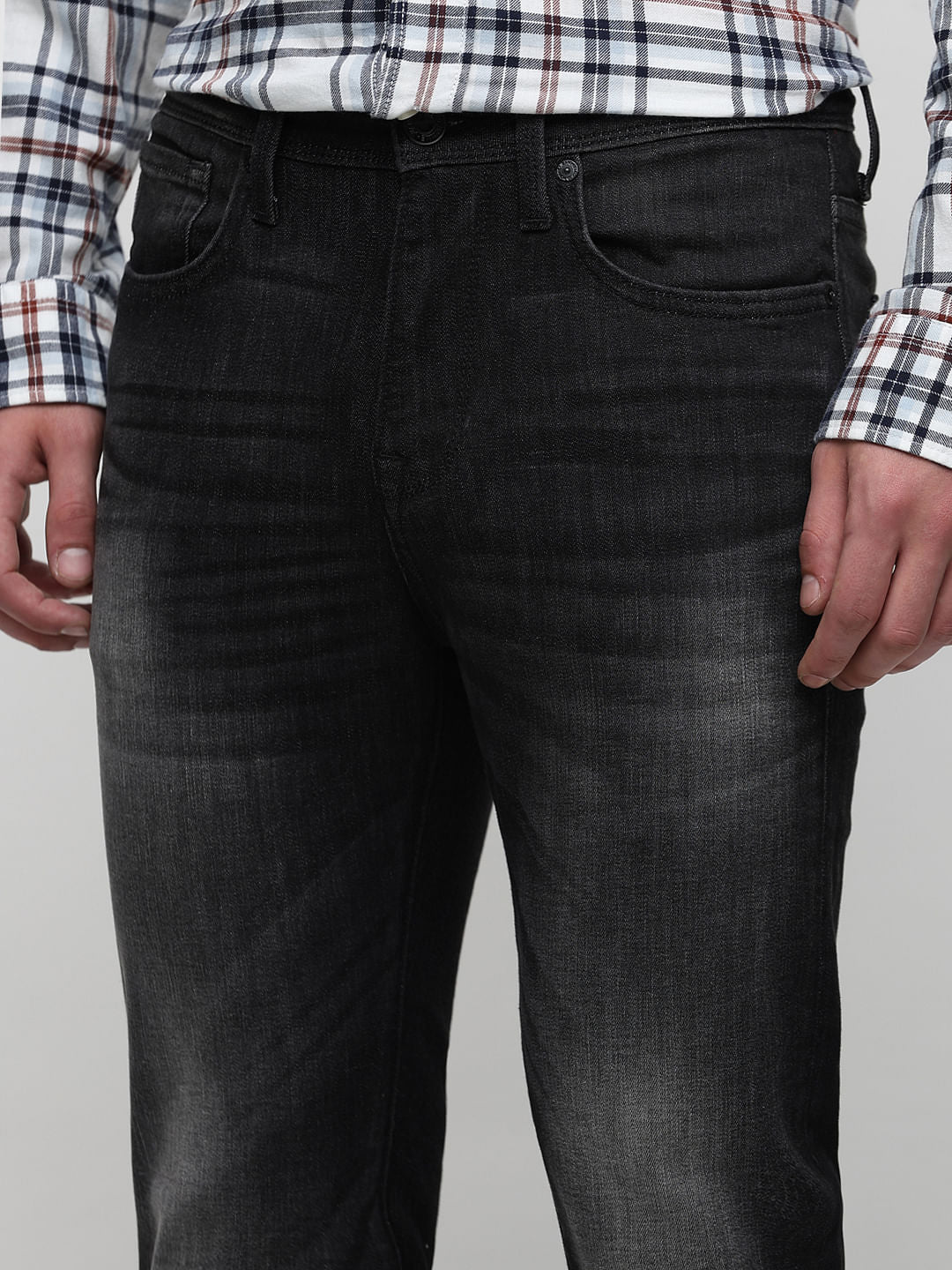 Grey Mid Rise Washed Slim Fit Jeans