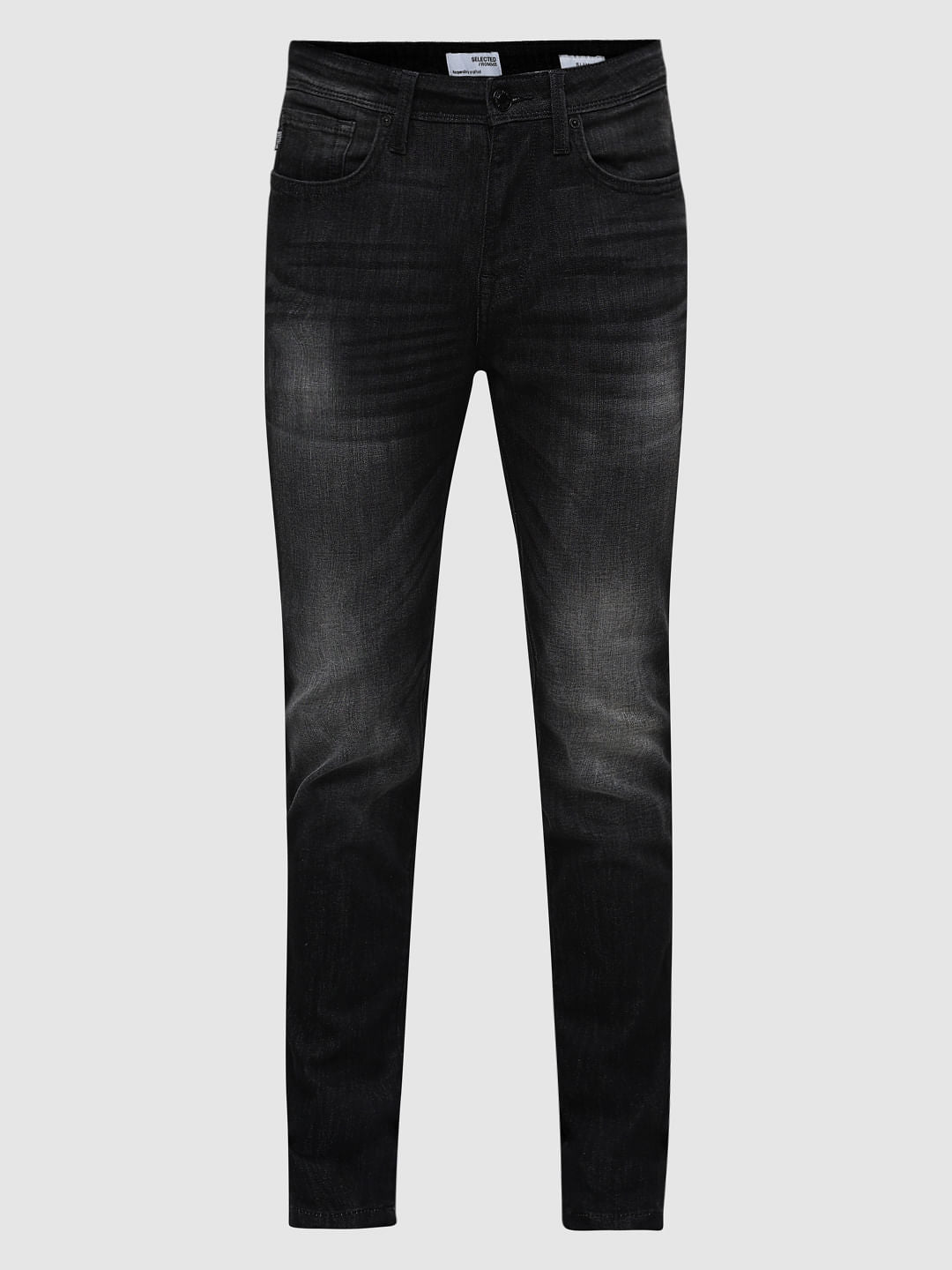 Grey Mid Rise Washed Slim Fit Jeans