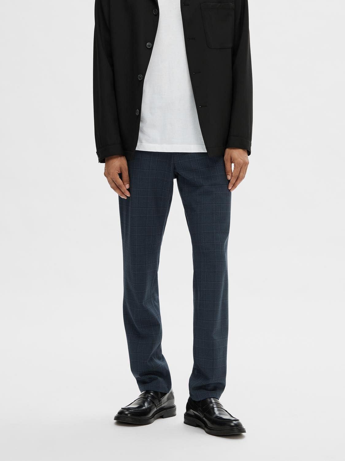 Blue Mid Rise Check Slim Pants