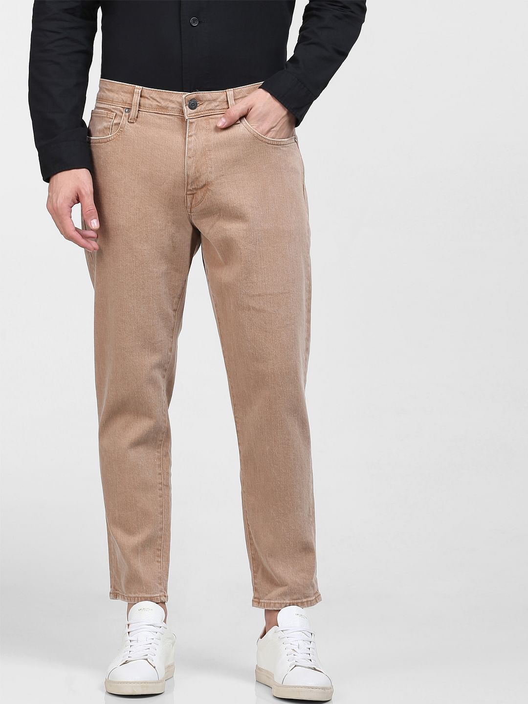 Beige Mid Rise Organic Cotton Relaxed Jeans