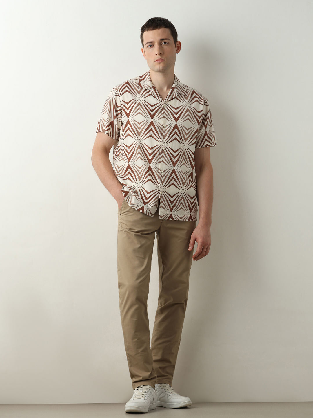 Beige Cuban Collar Shirt