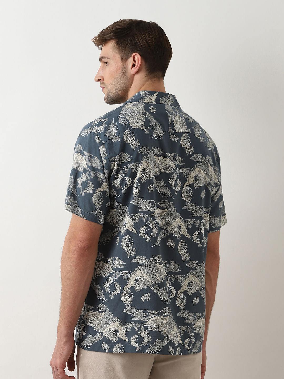 Dark Grey Printed Cuban Collar Shirt