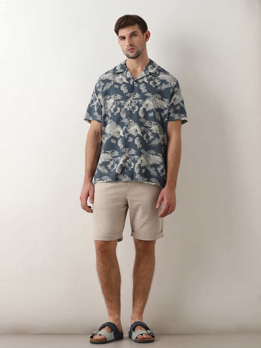 Dark Grey Printed Cuban Collar Shirt