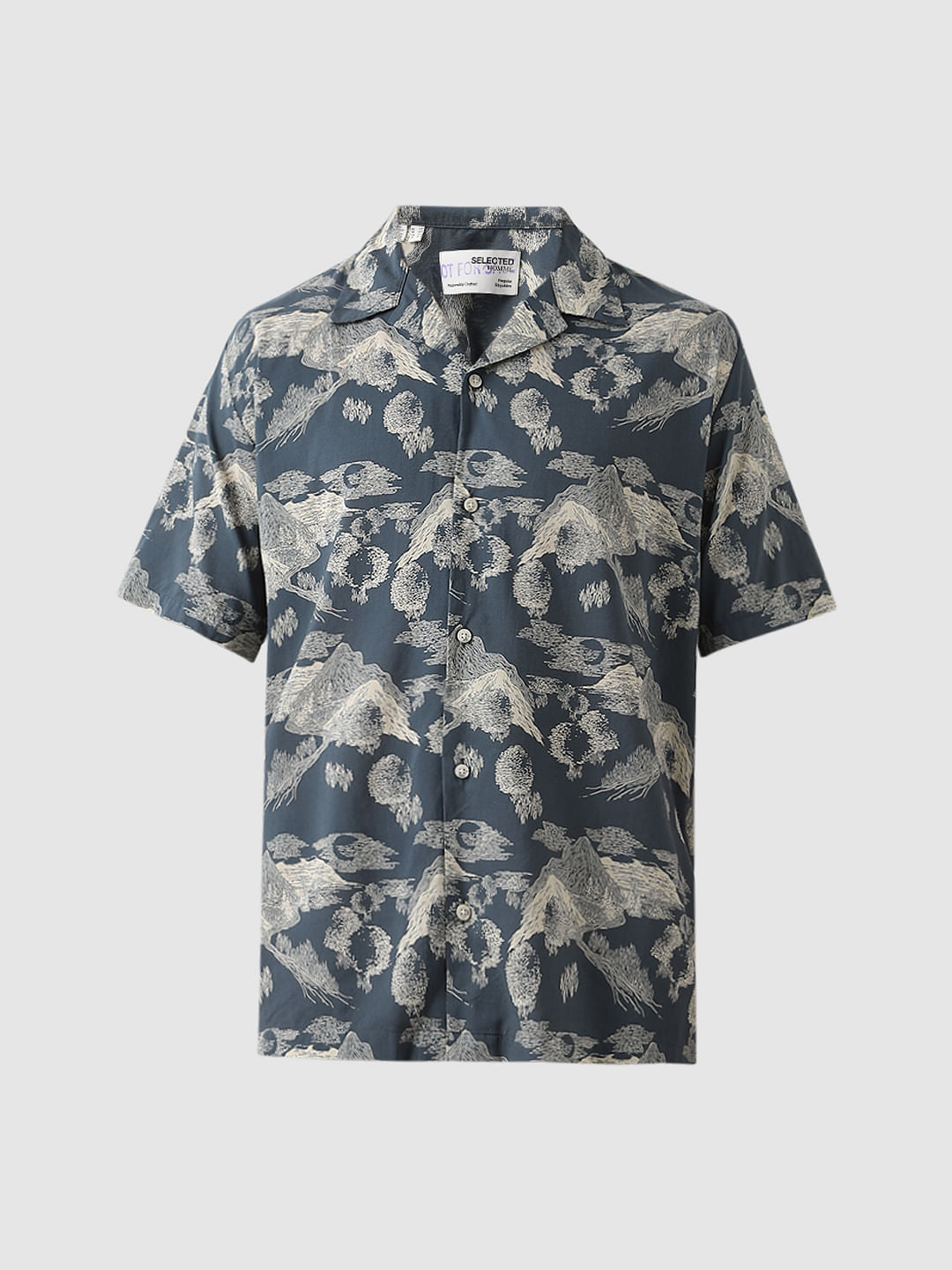 Dark Grey Printed Cuban Collar Shirt