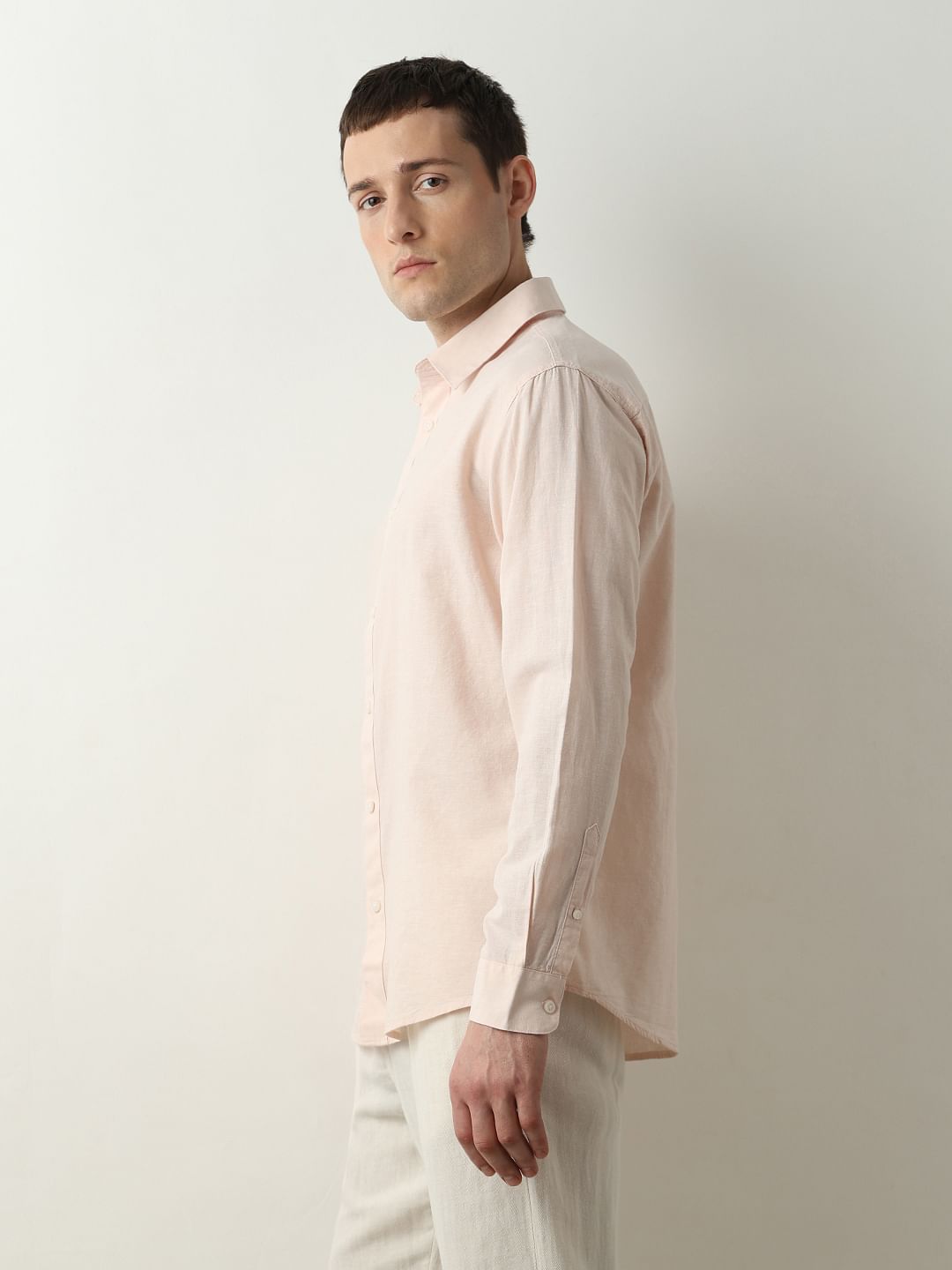 Light Pink Linen Full Sleeves Shirt