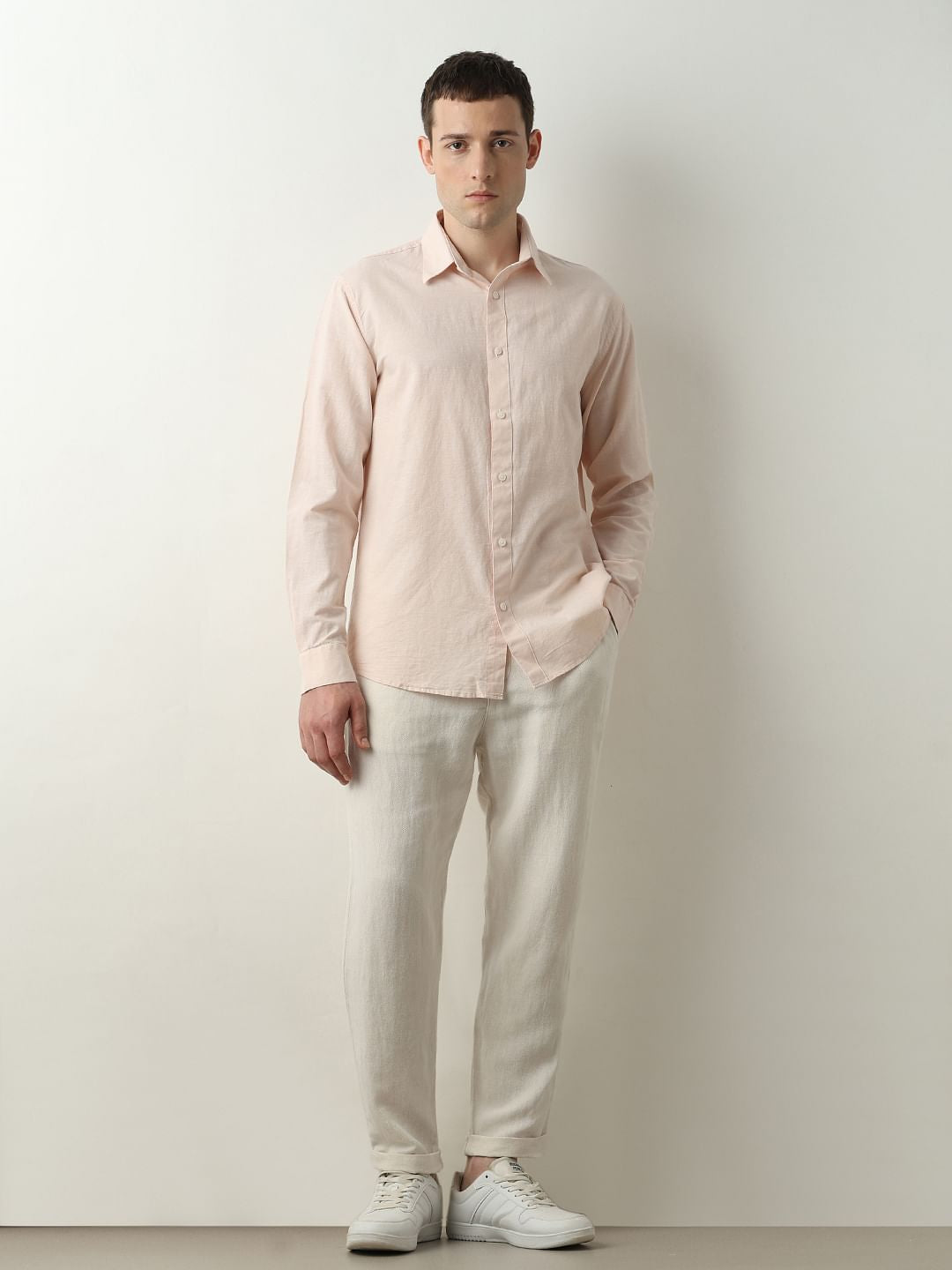 Light Pink Linen Full Sleeves Shirt