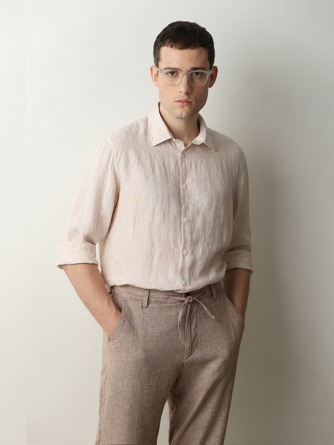 Pink Striped Linen Full Sleeves Shirt