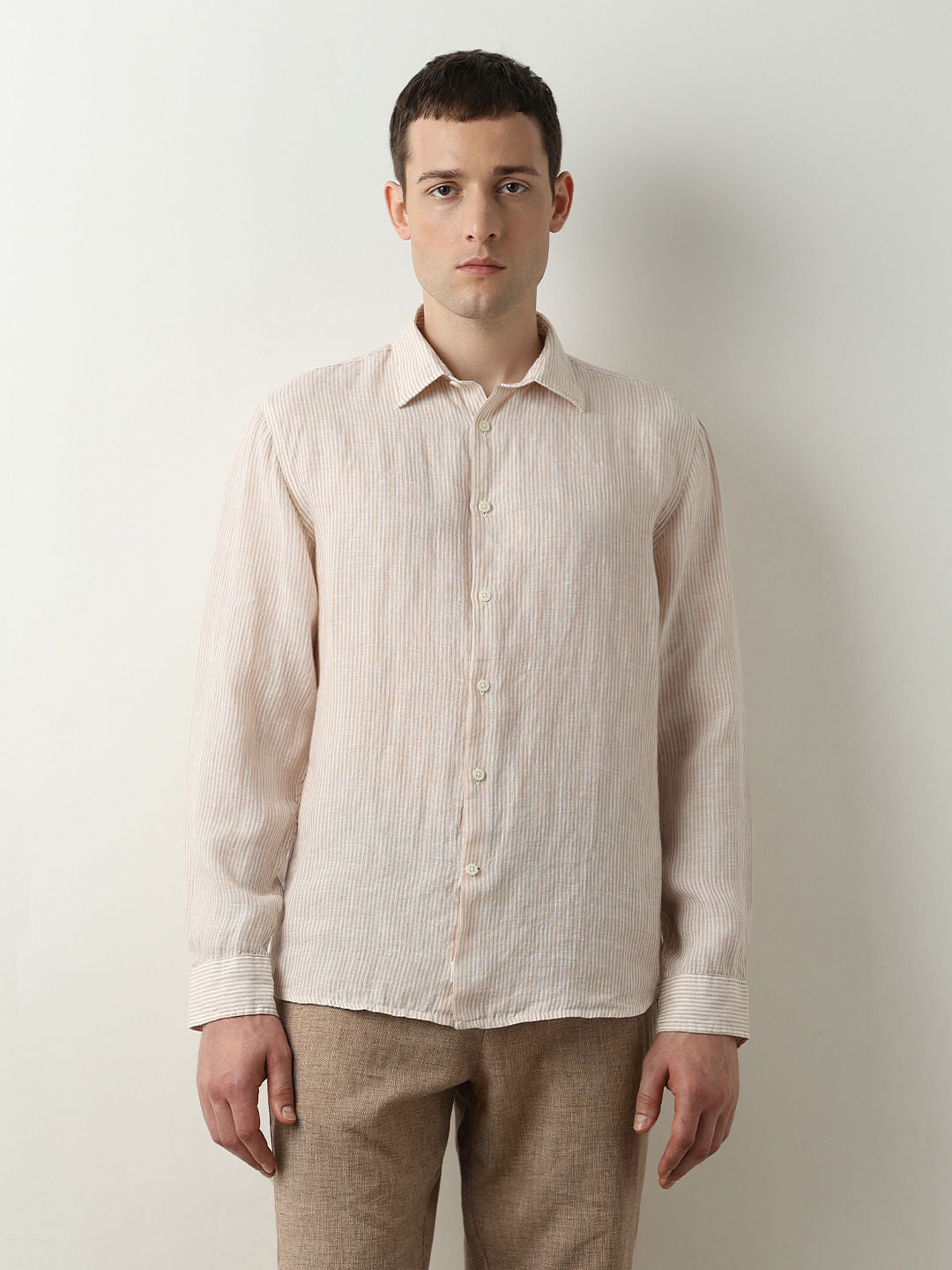 Pink Striped Linen Full Sleeves Shirt