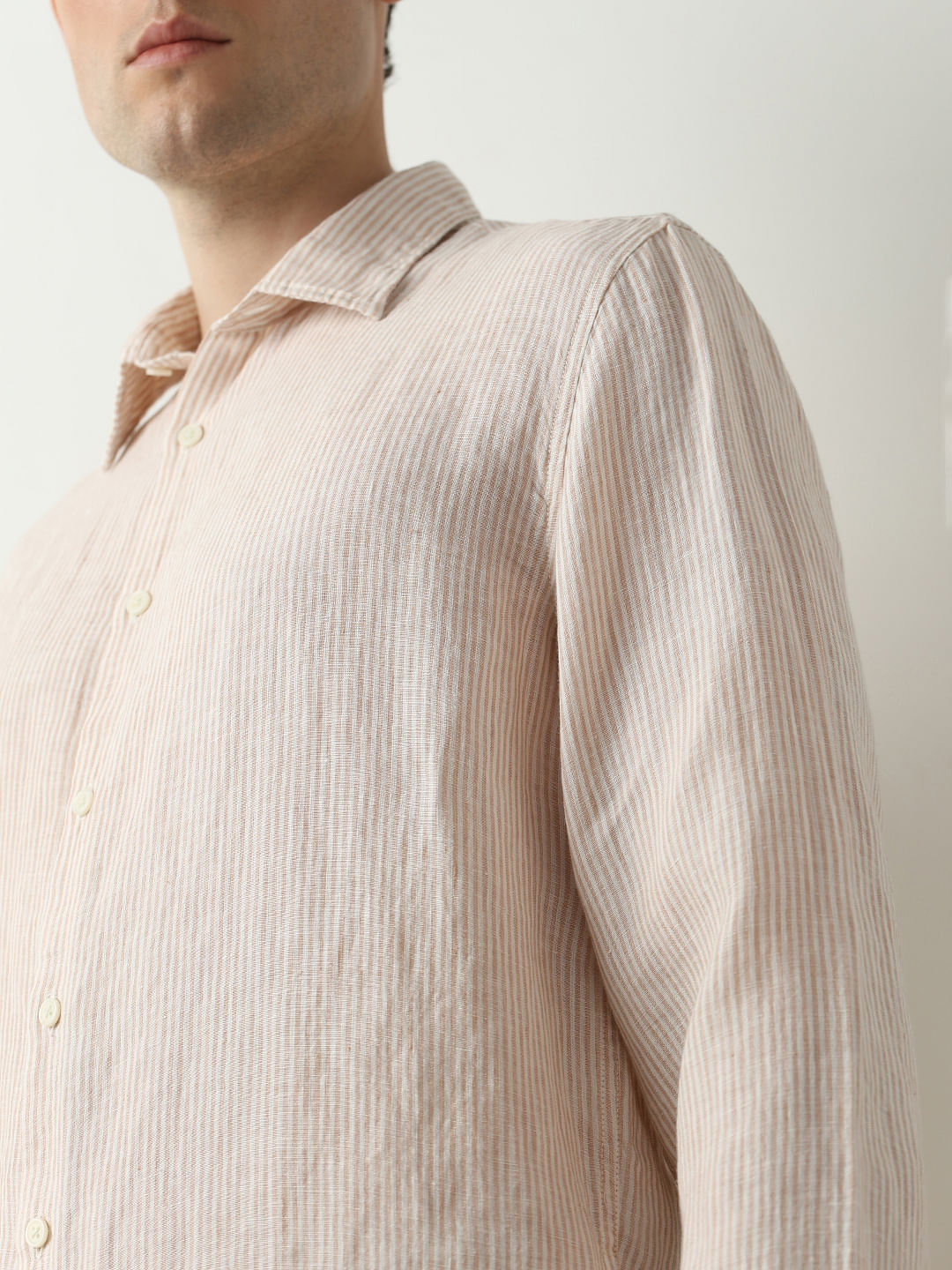 Pink Striped Linen Full Sleeves Shirt