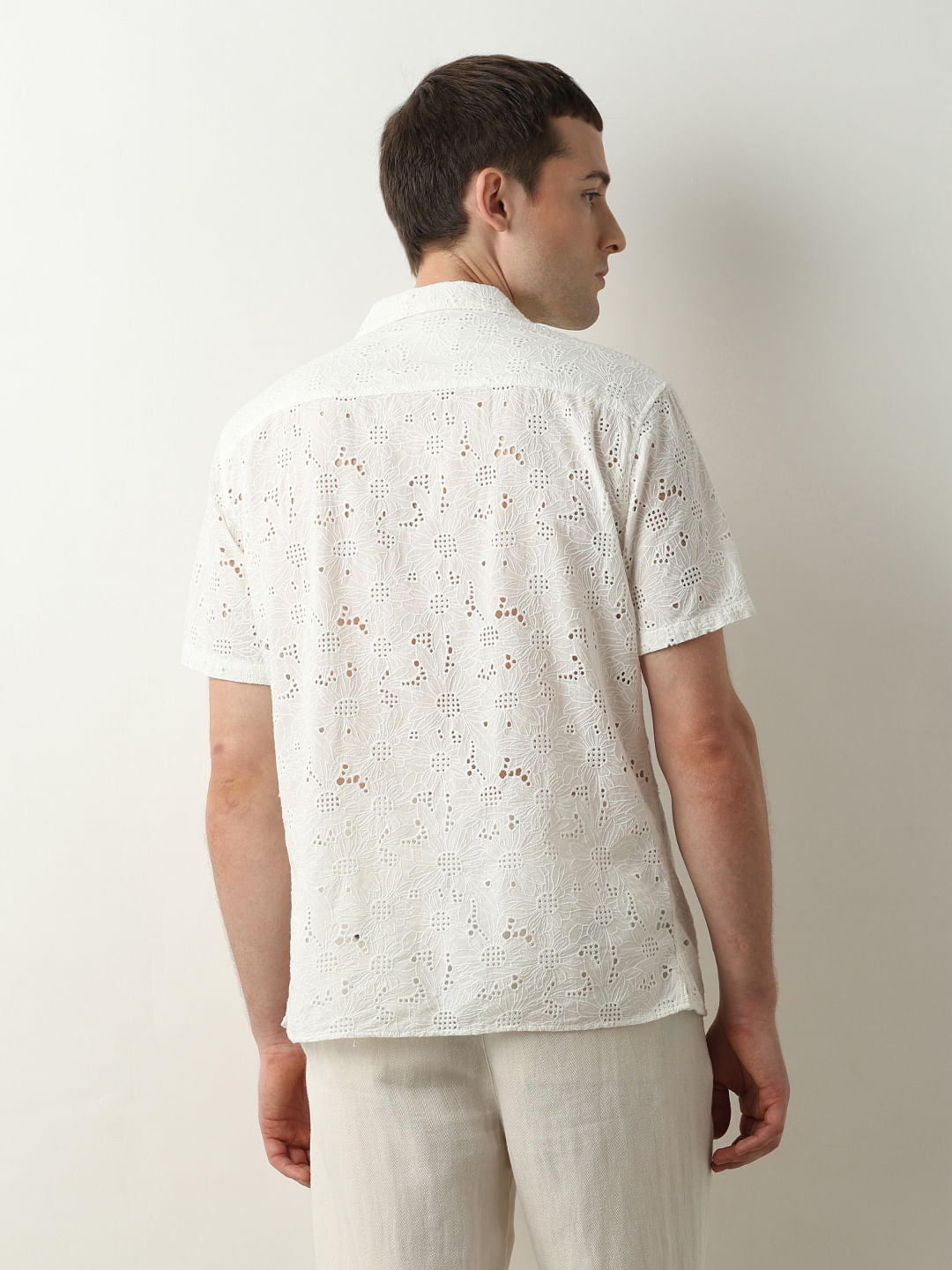 Off-White Broderie Detail Cuban Collar Shirt