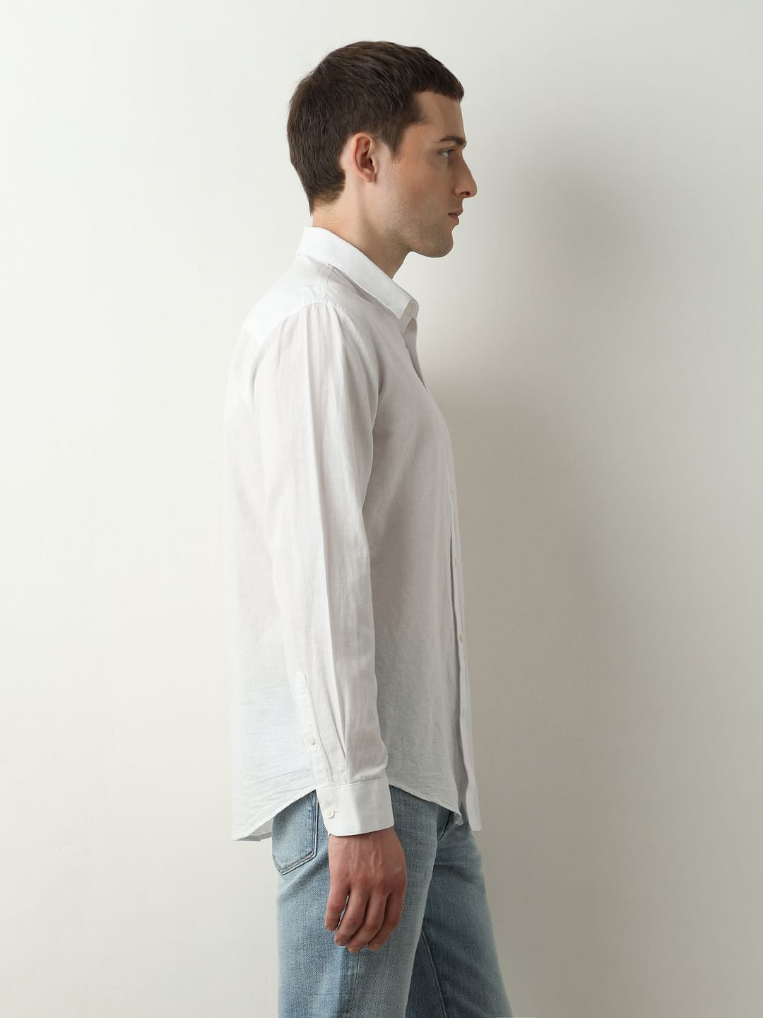 White Linen Full Sleeves Shirt