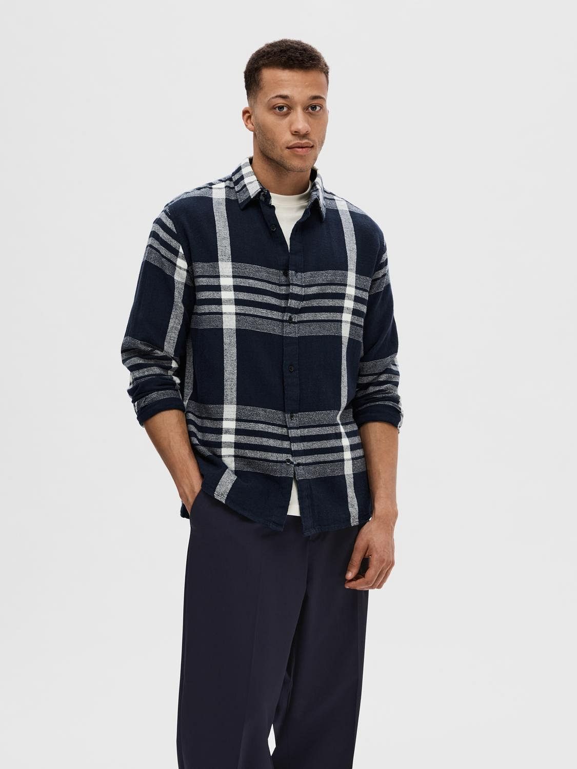 Dark Blue Check Full Sleeves Shirt