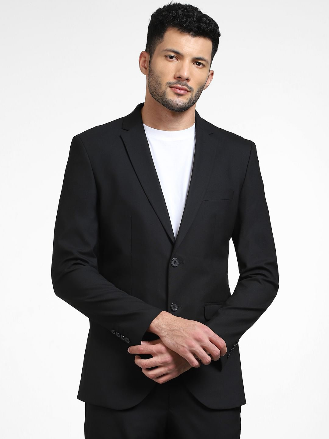 Black Double Button Slim Fit Blazer