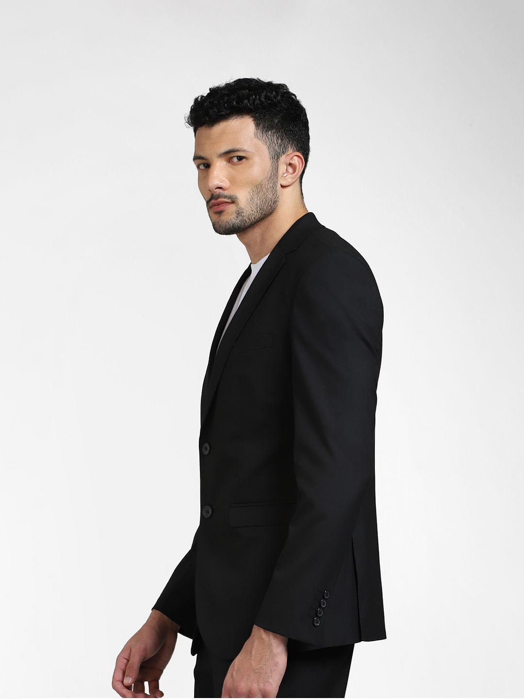 Black Double Button Slim Fit Blazer