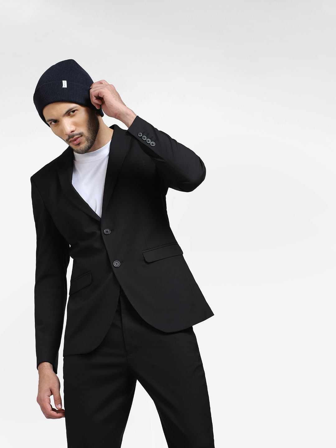 Black Double Button Slim Fit Blazer