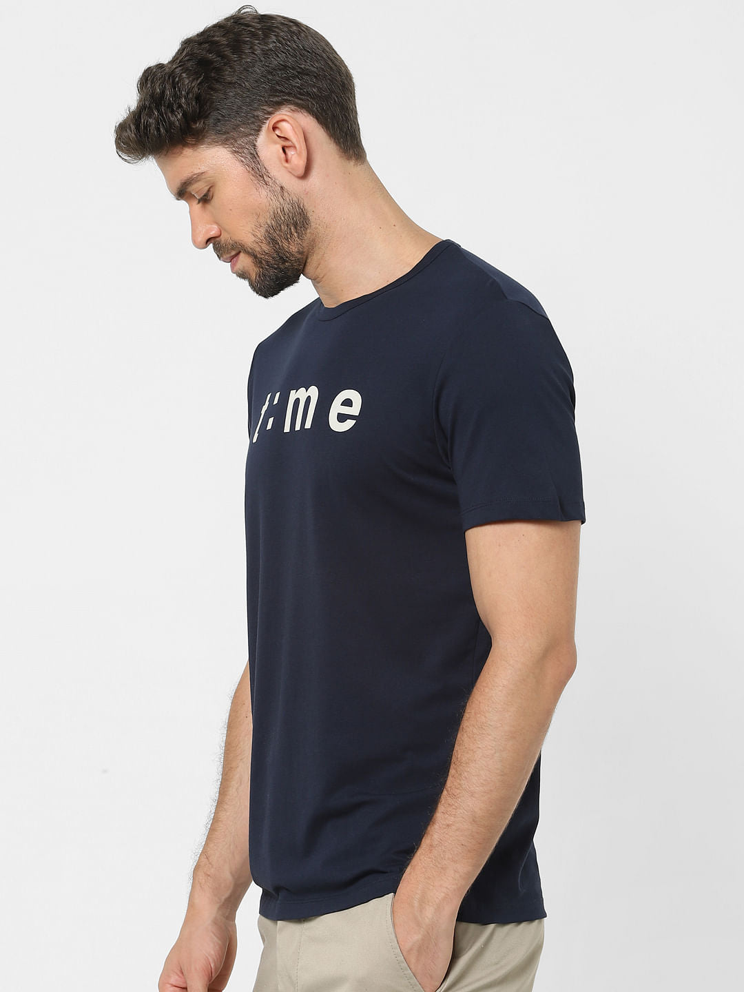 Blue Text Print Crew Neck T-Shirt