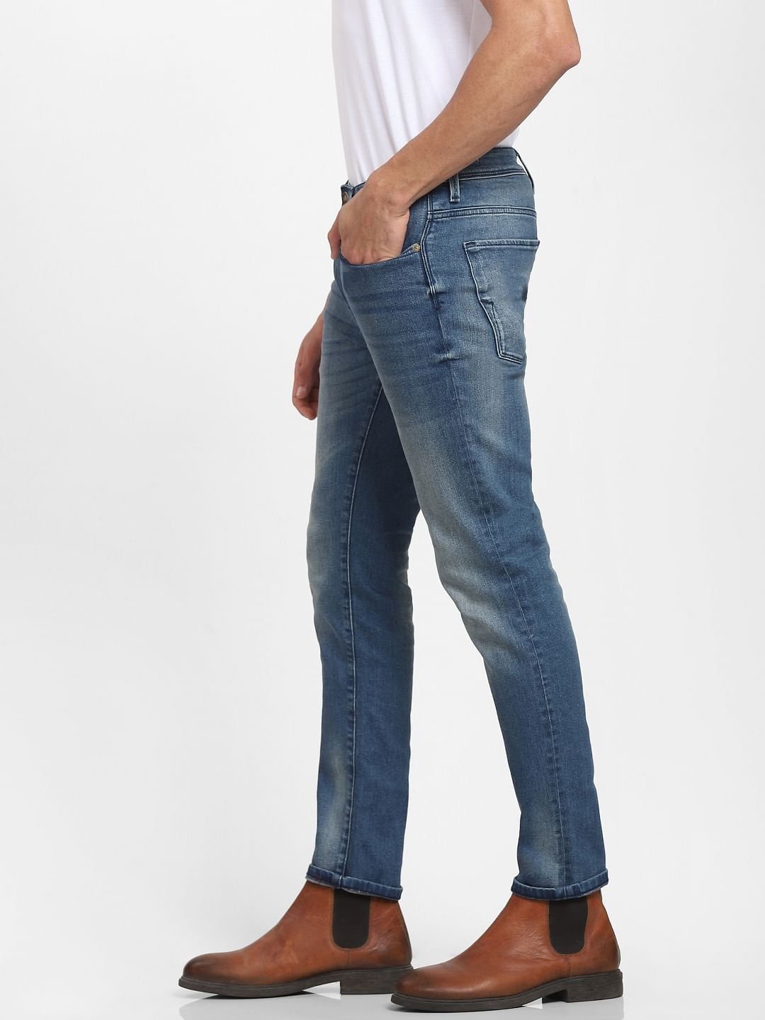 Blue Mid Rise Leon Slim Fit Jeans