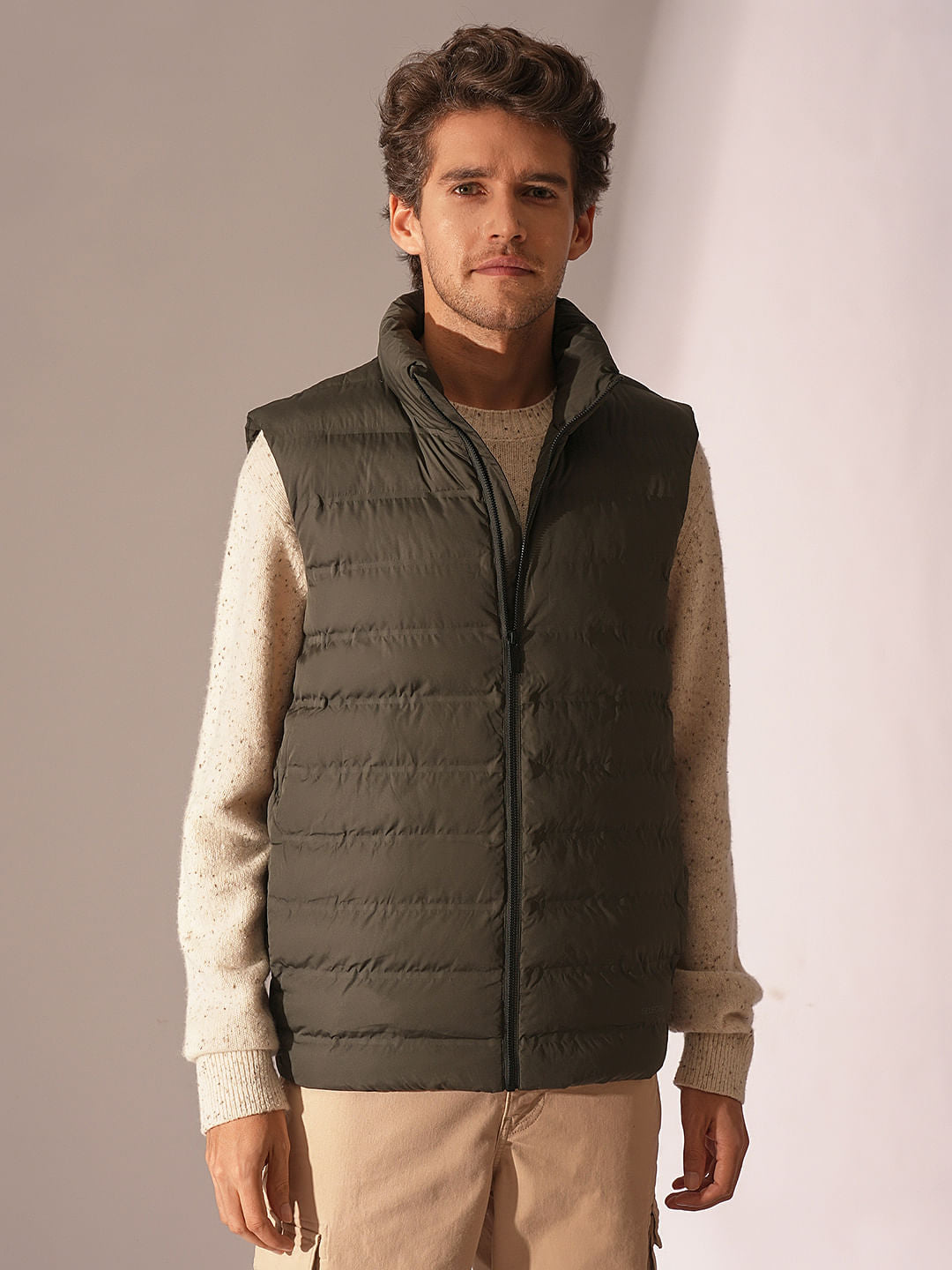 Brown Padded Quilted Gilet