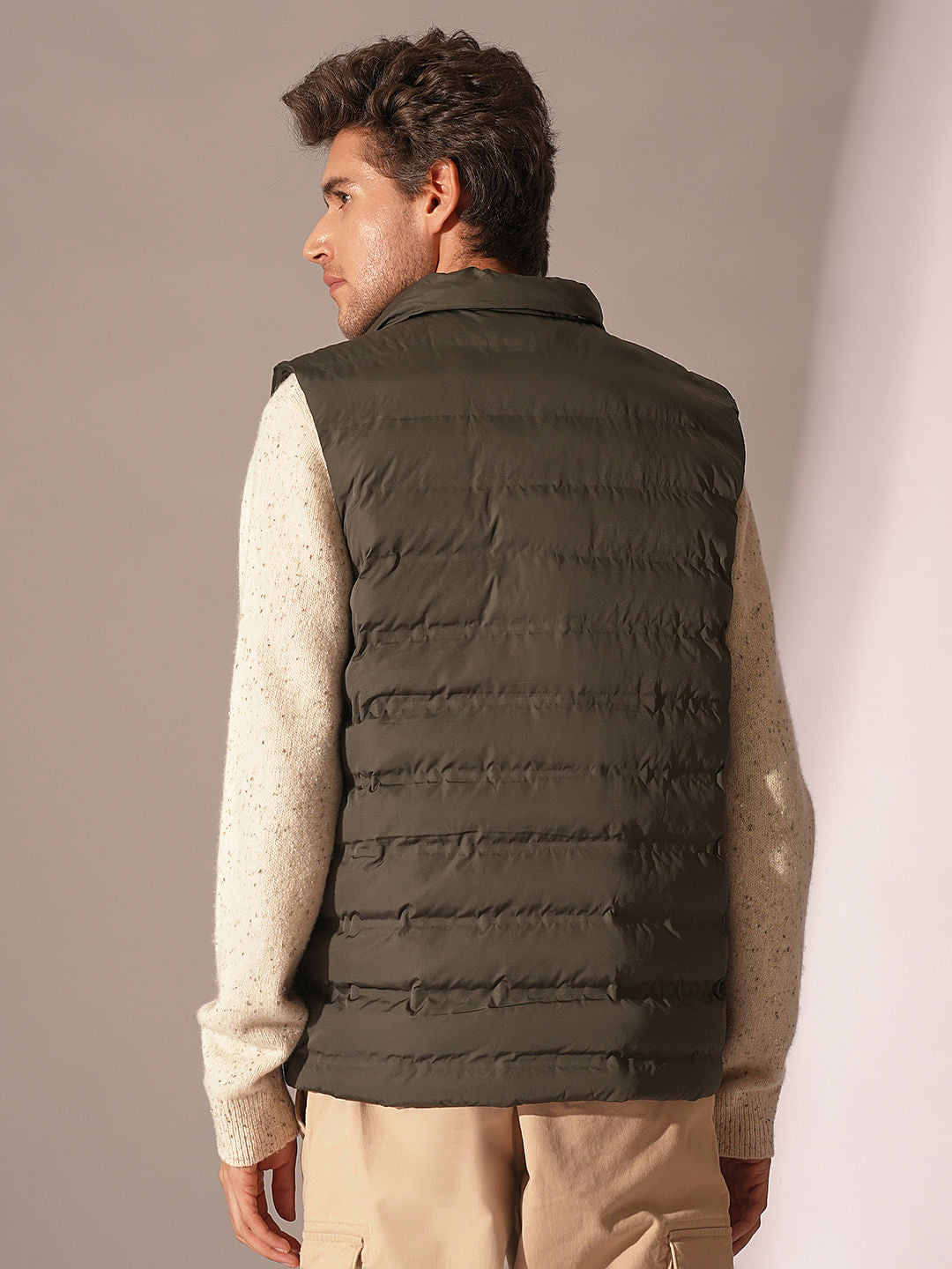 Brown Padded Quilted Gilet