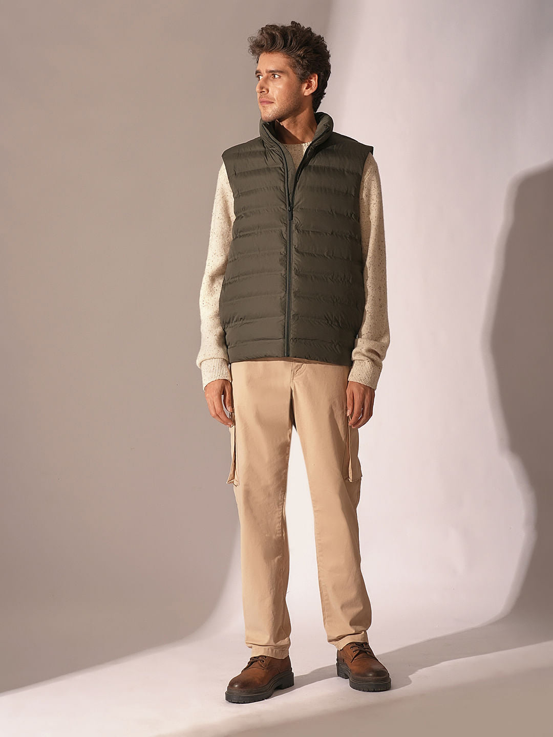 Brown Padded Quilted Gilet