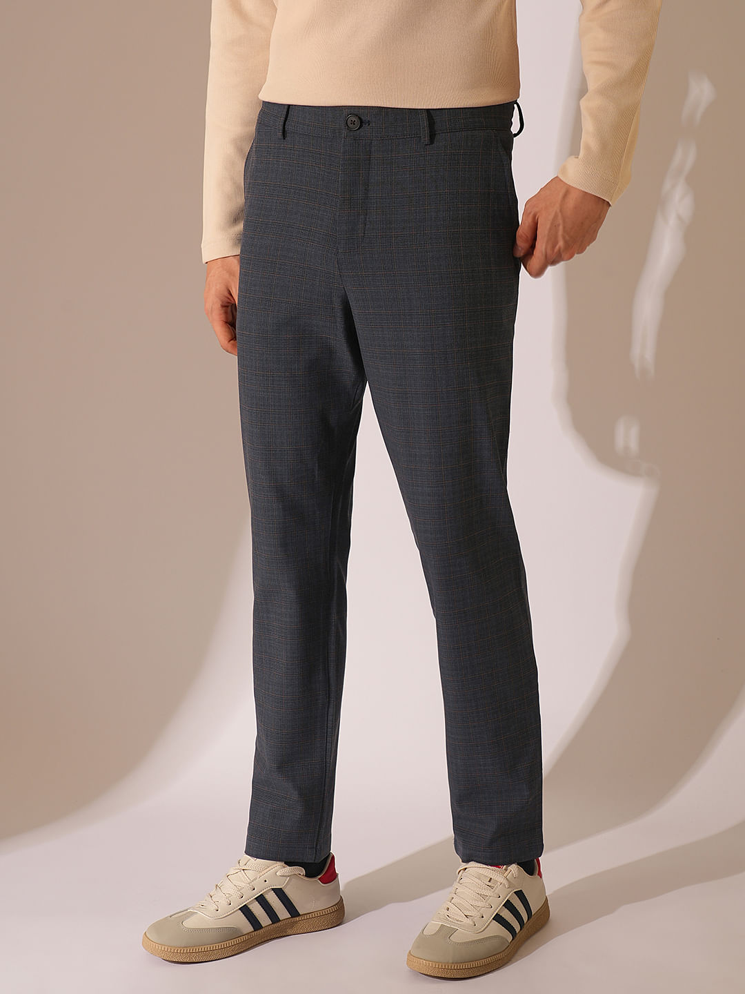 Dark Blue Viscose Blend Tailored Trousers