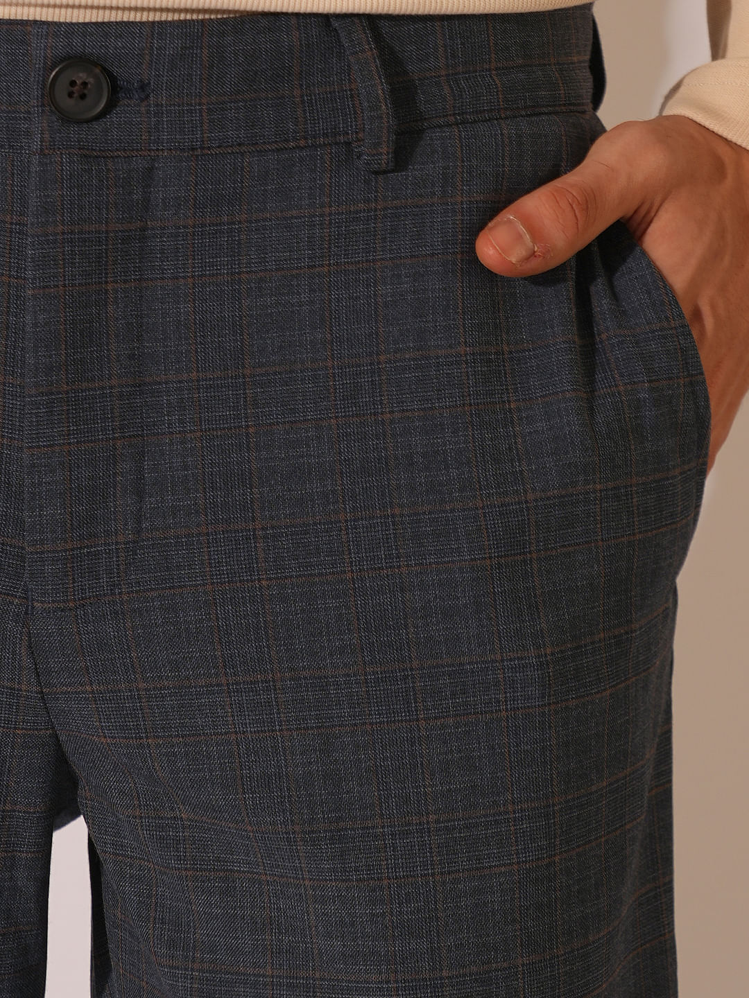 Dark Blue Viscose Blend Tailored Trousers