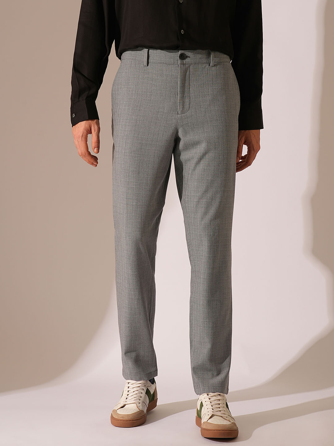 Grey Viscose Blend Tailored Trousers
