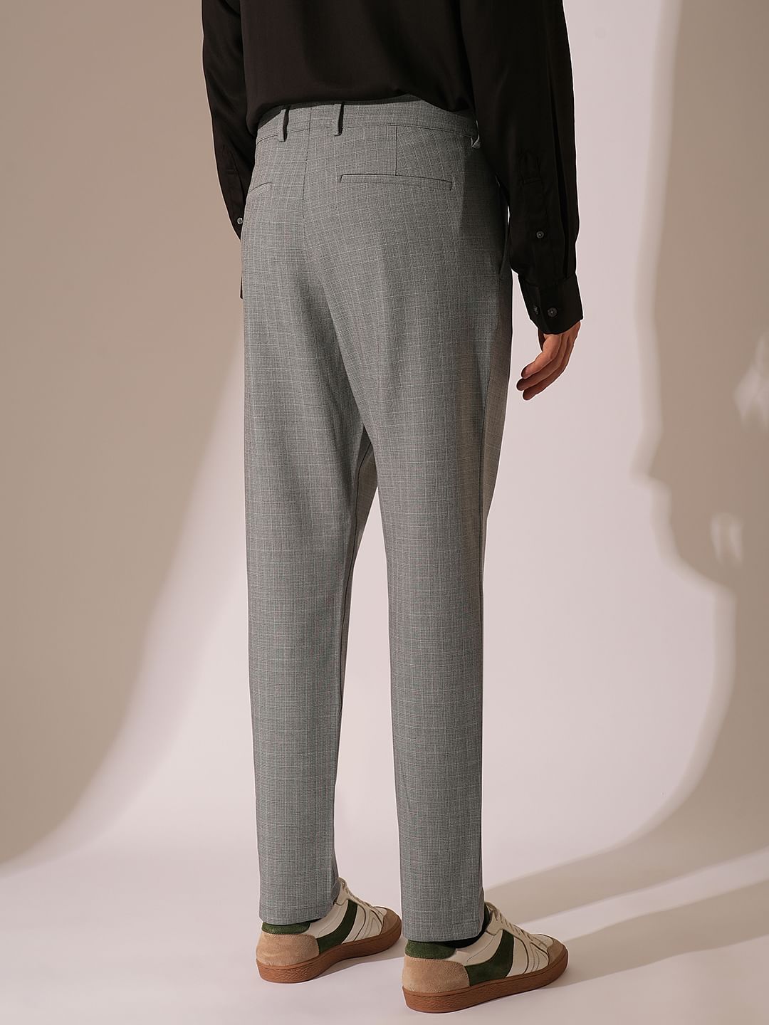 Grey Viscose Blend Tailored Trousers