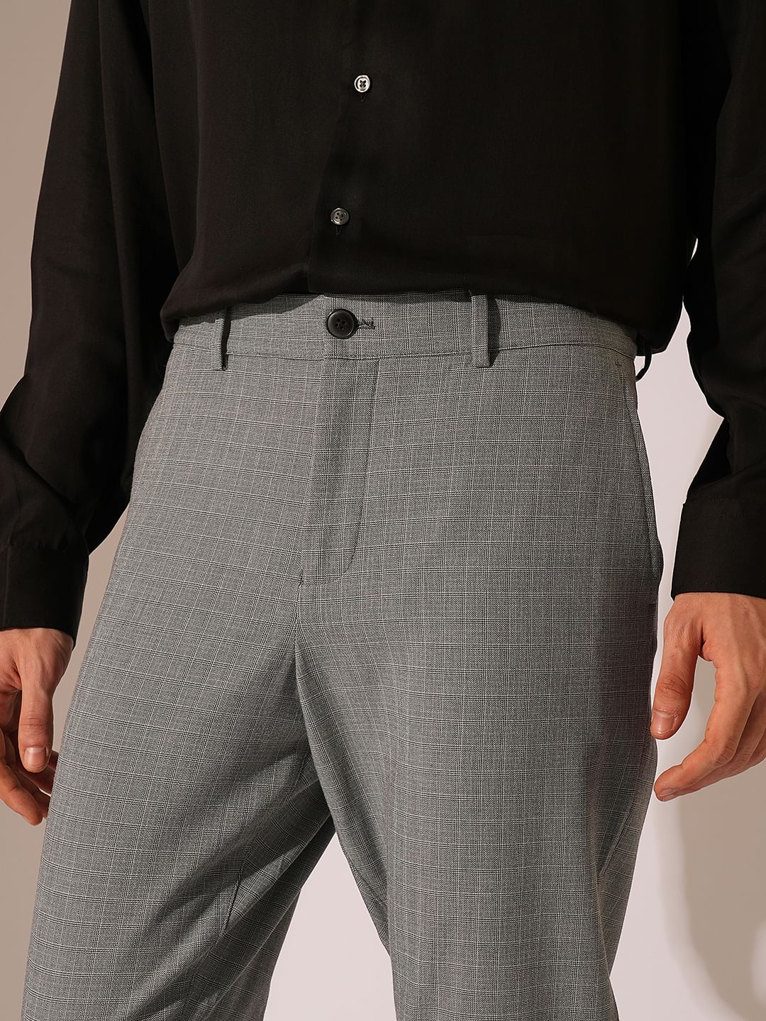 Grey Viscose Blend Tailored Trousers