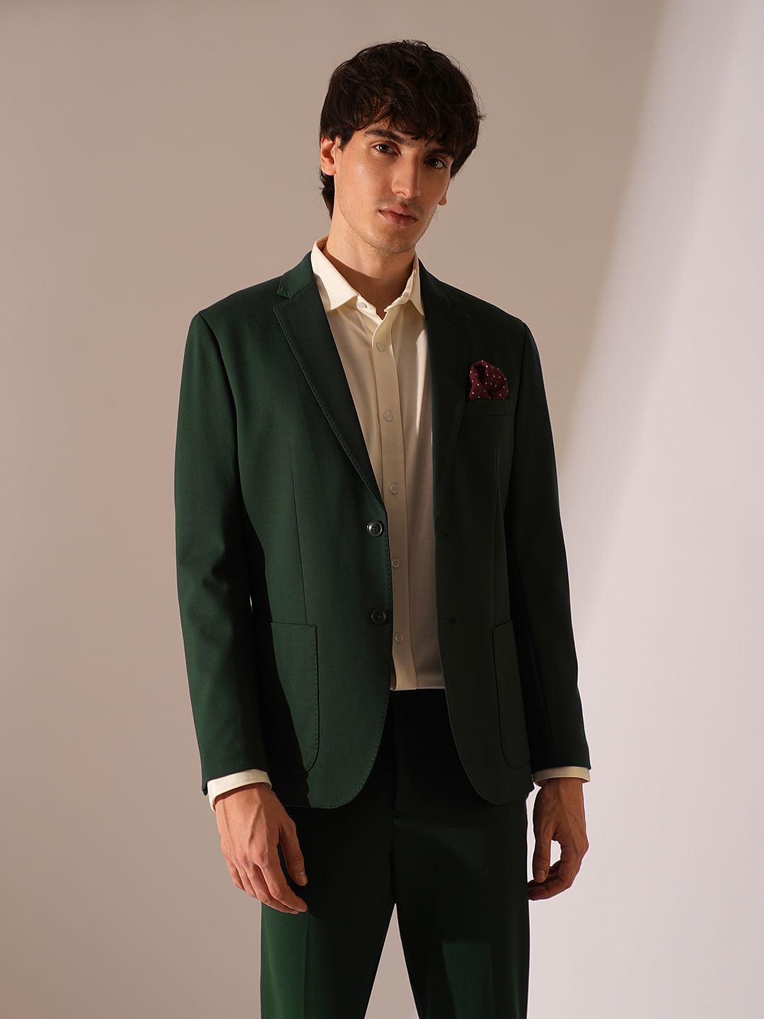 Dark Green Jersey Suit-Set Blazer